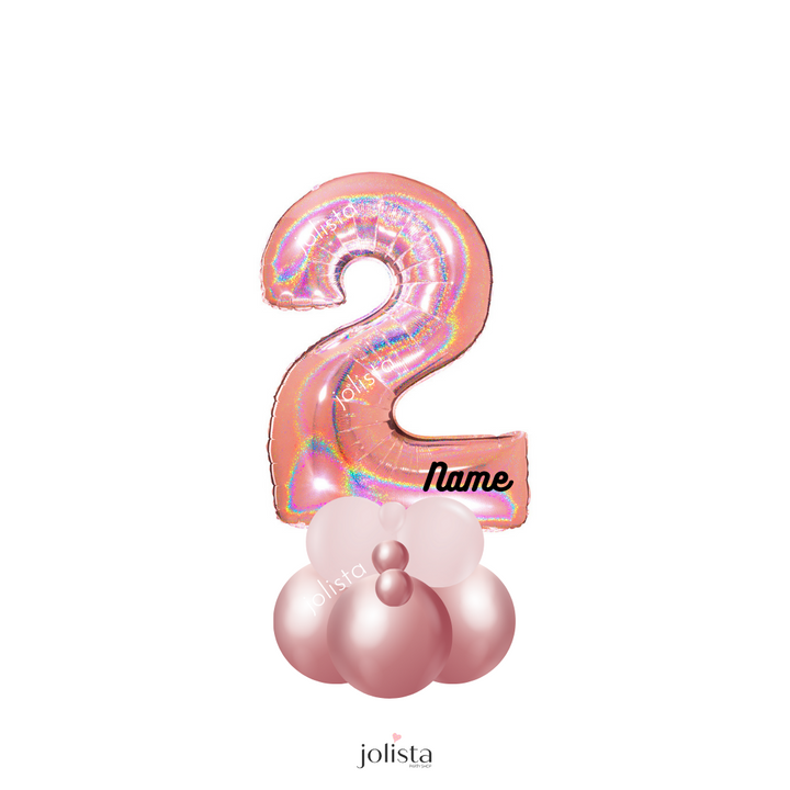 40" jumbo foil number balloon on a latex balloon base with personalized name