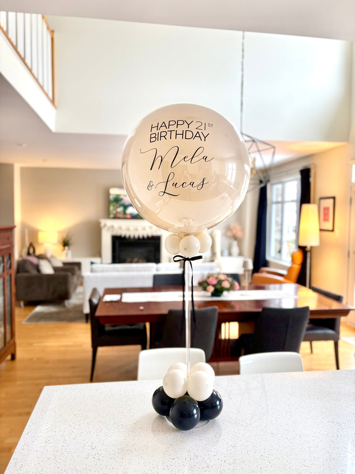 Balloon Table Centrepiece, bubble topper
