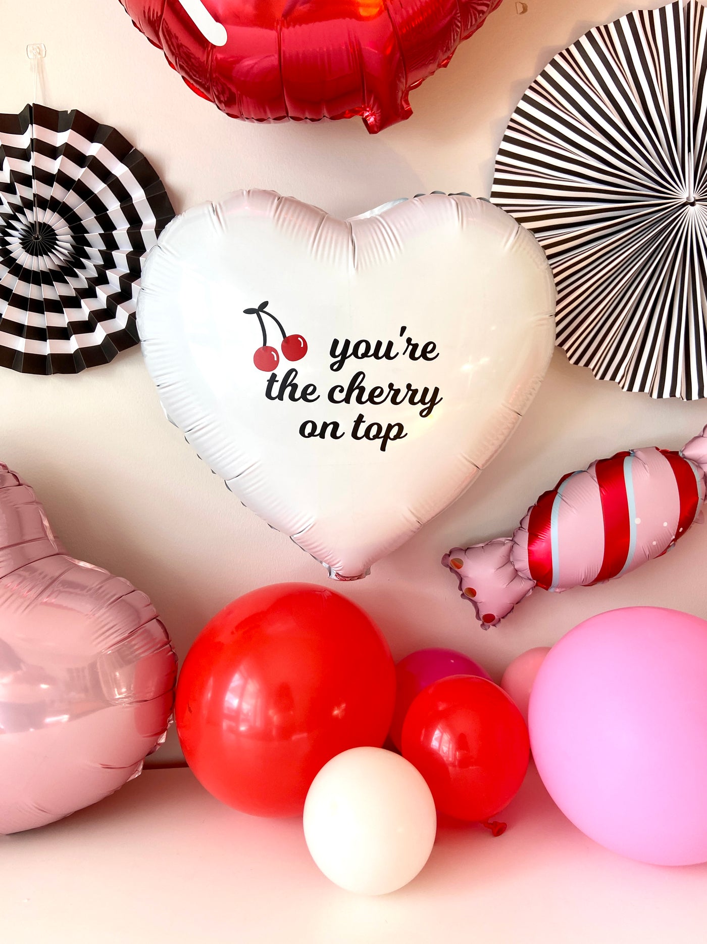 Cherry on Top Heart Foil Balloon Trio, red
