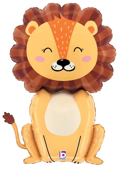 jumbo cute and smiling jungle lion foil balloon in tones of brown  