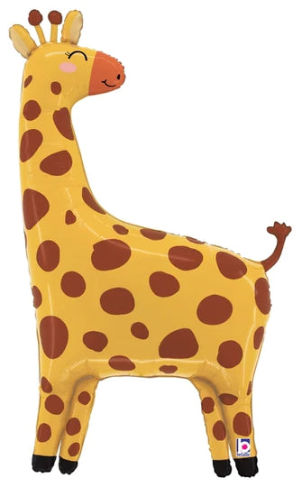 jumbo giraffe shaped foil balloon with brown spots, smiling face