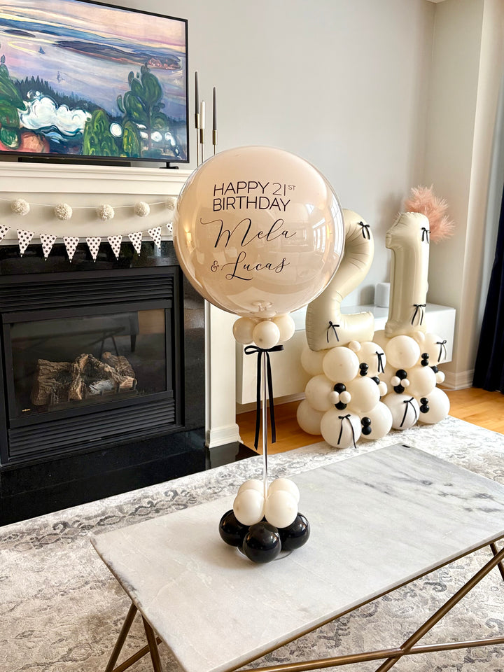 Balloon Table Centrepiece, bubble topper