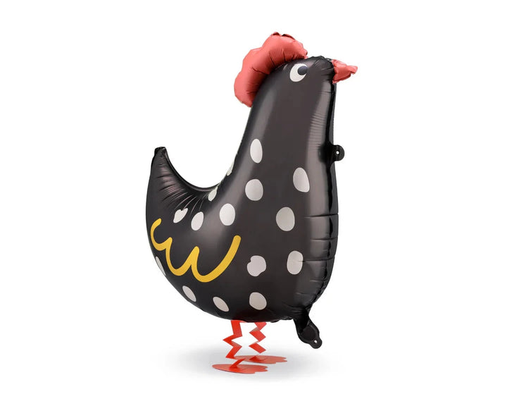 chicken-shaped balloon with black body on a white background