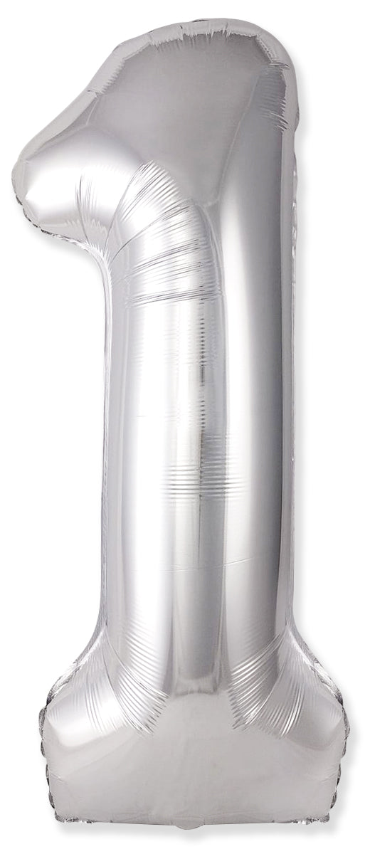 34" Foil Number Balloon (0-9), slim silver