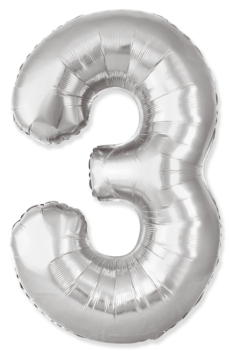 34" Foil Number Balloon (0-9), slim silver