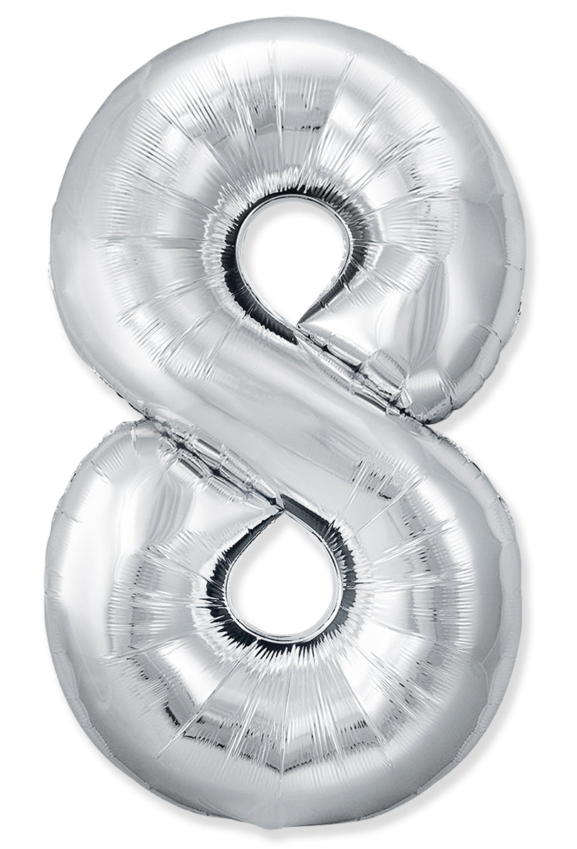 34" Foil Number Balloon (0-9), slim silver