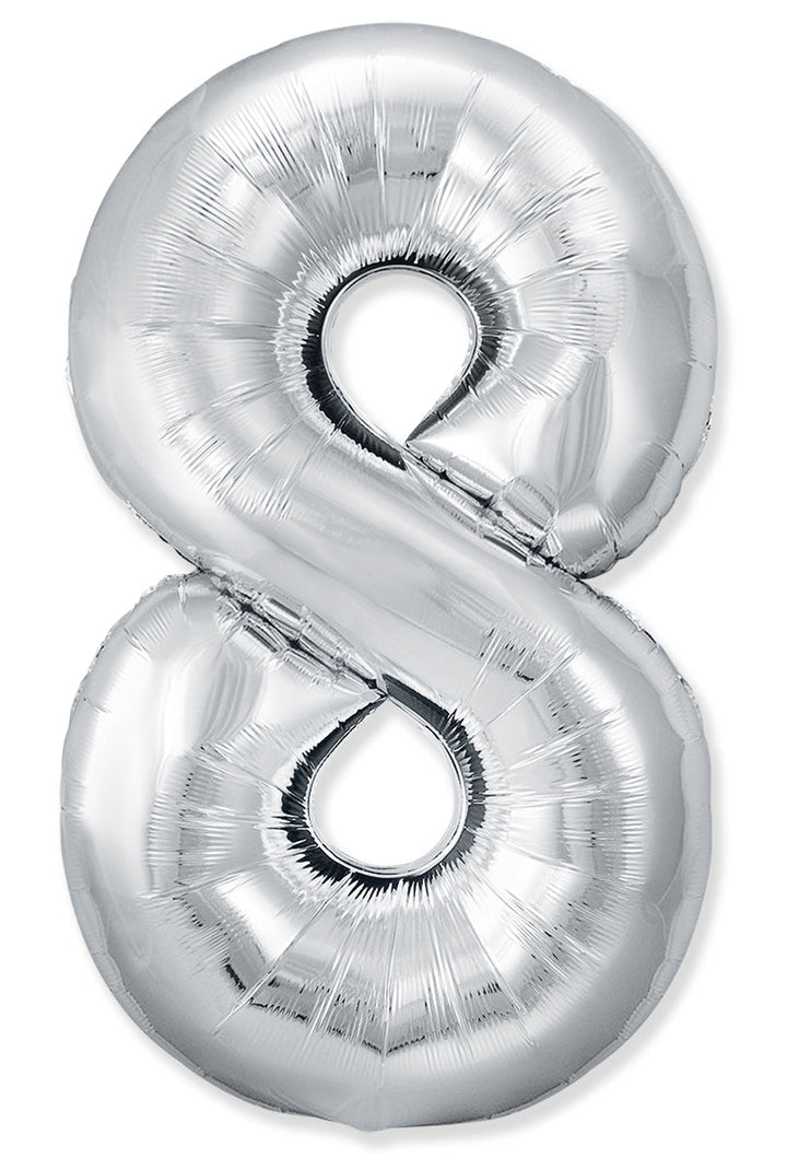 34" Foil Number Balloon (0-9), slim silver