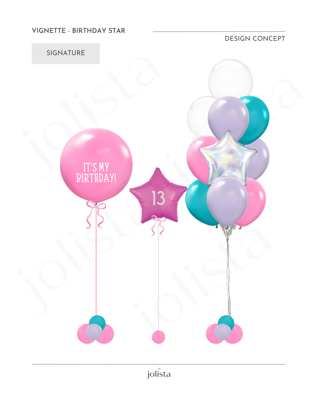 mockup of jumbo balloon, star balloon and helium bouquet - signature tier