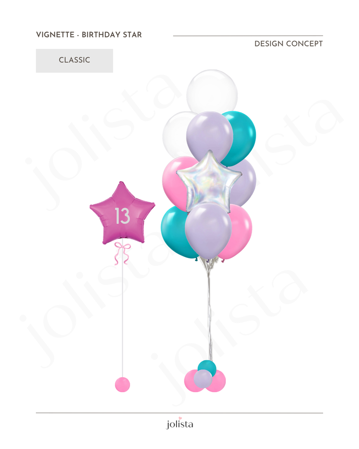 mockup of star balloon with age decal and helium bouquet - classic tier