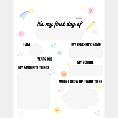First Day of School Sheet 8.5 x 11" - Digital download
