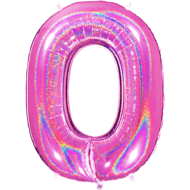 Jumbo Foil Number Balloon (0-9), holographic fuchsia glitter