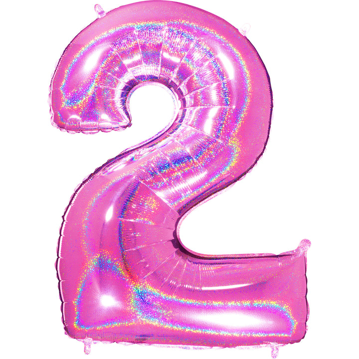 Jumbo Foil Number Balloon (0-9), holographic fuchsia glitter