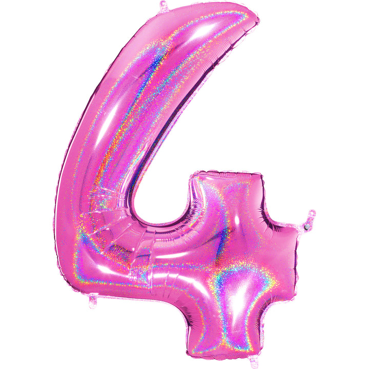 Jumbo Foil Number Balloon (0-9), holographic fuchsia glitter