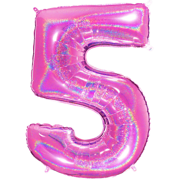 Jumbo Foil Number Balloon (0-9), holographic fuchsia glitter