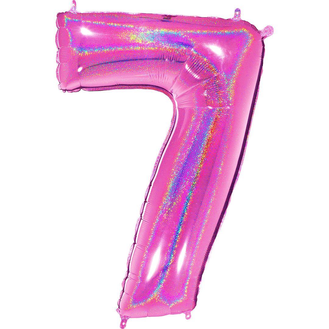 Jumbo Foil Number Balloon (0-9), holographic fuchsia glitter