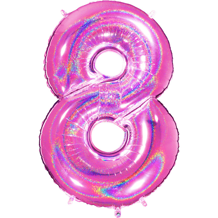 Jumbo Foil Number Balloon (0-9), holographic fuchsia glitter