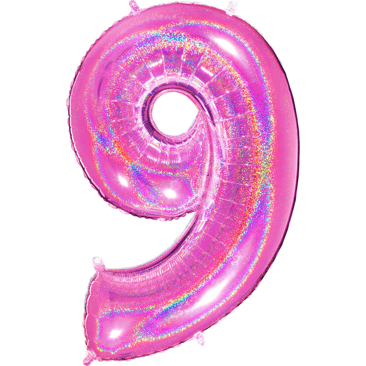 Jumbo Foil Number Balloon (0-9), holographic fuchsia glitter