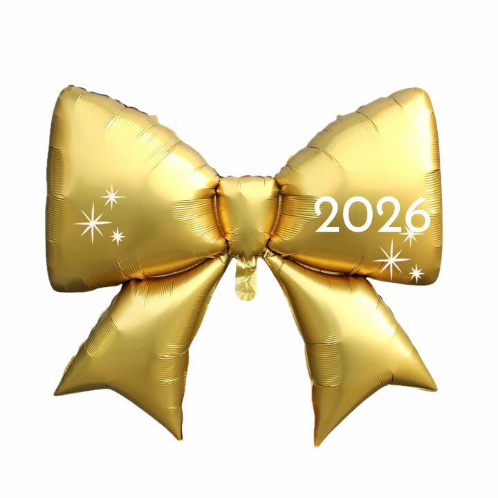 Personalized Jumbo Bow Balloon, gold satin