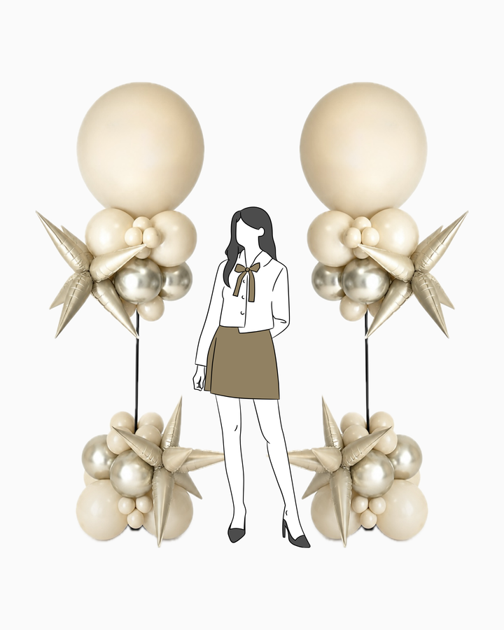 decorative balloon columns with a woman&