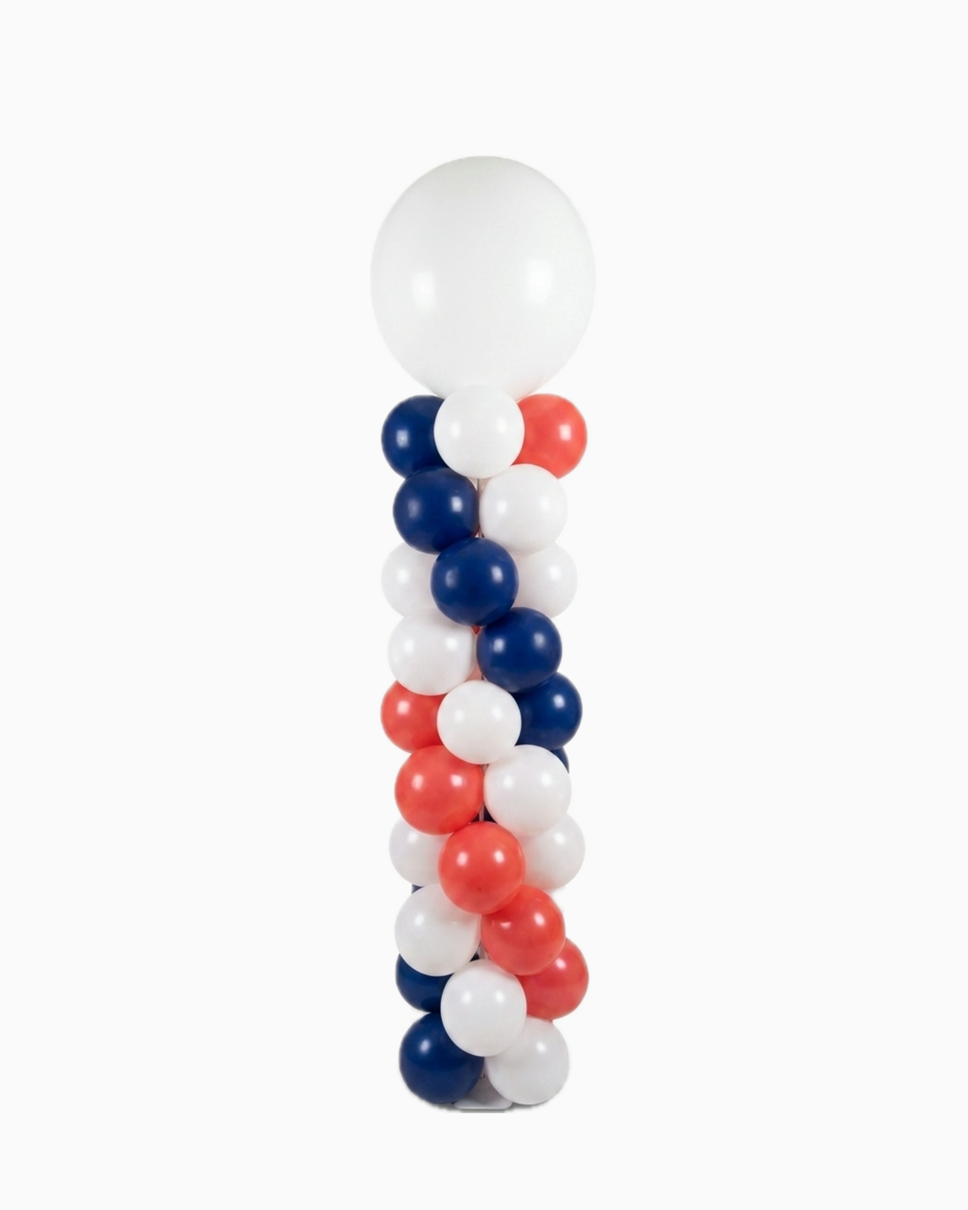 Balloon column with red, white, and blue balloons on a white background