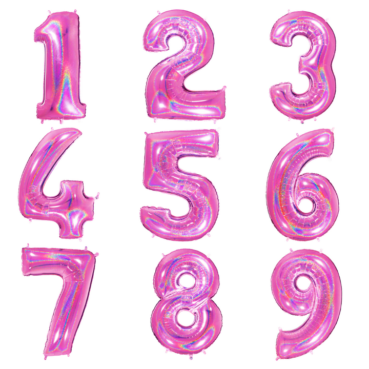 Jumbo Foil Number Balloon (0-9), holographic fuchsia glitter