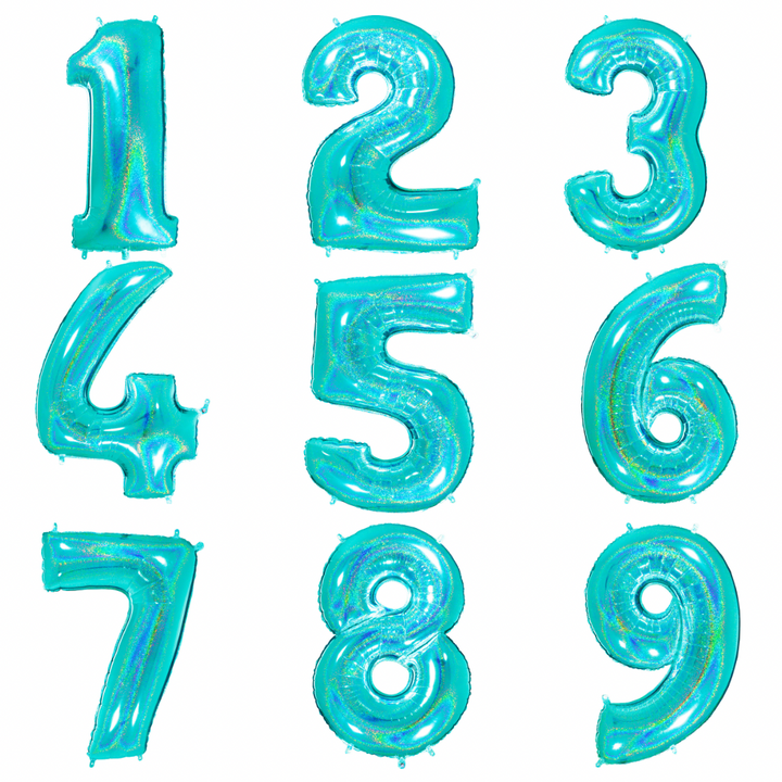 Jumbo Foil Number Balloon (0-9), holographic blue glitter