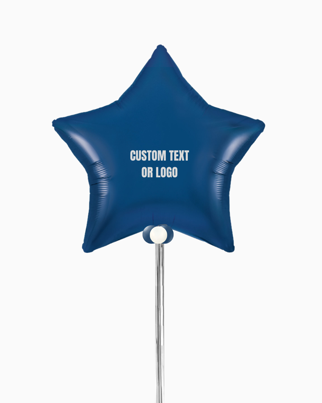 blue star balloon with custom text on white background