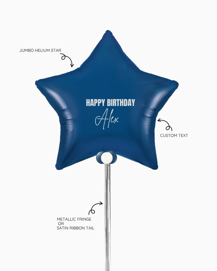 Blue star-shaped balloon with &