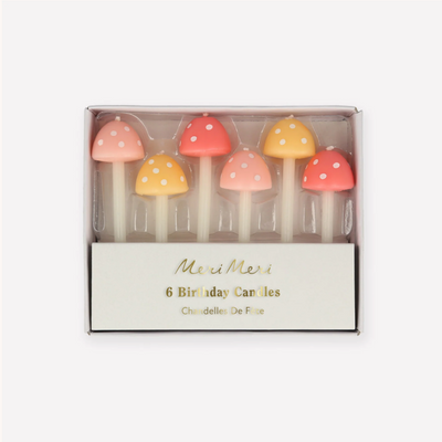 3D Mushroom candles in 3 soft pastel shades, birthday candles for cake