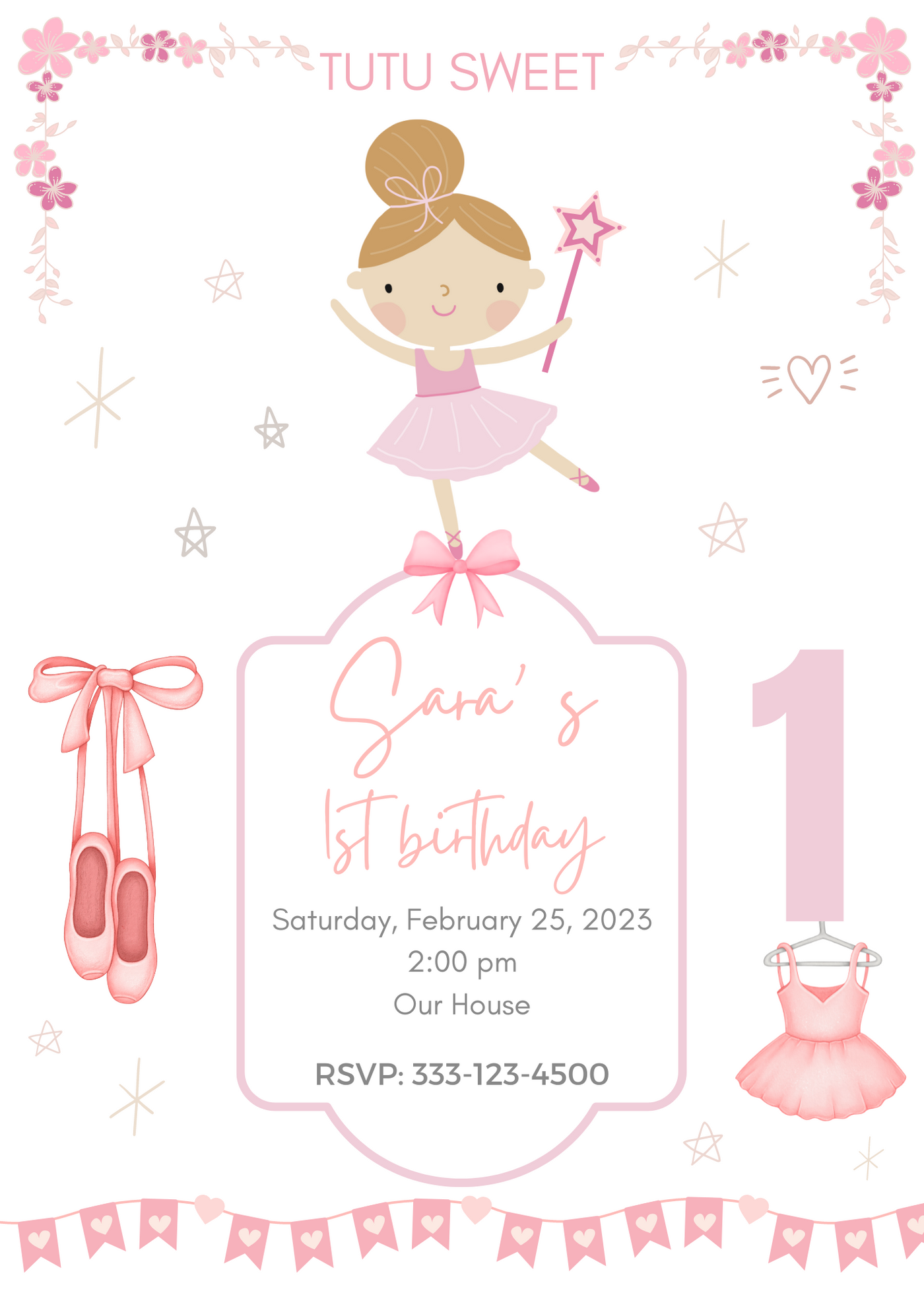 Ballerina Party Invitation 5 x 7" - Digital download