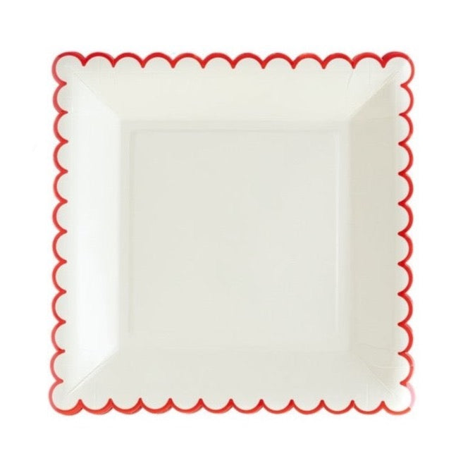 Cream and Red Scallop Plates Plates (8)