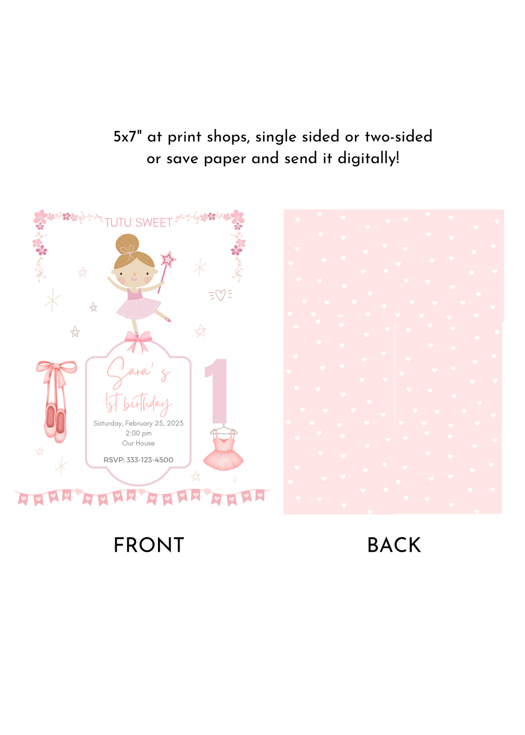 Ballerina Party Invitation 5 x 7" - Digital download