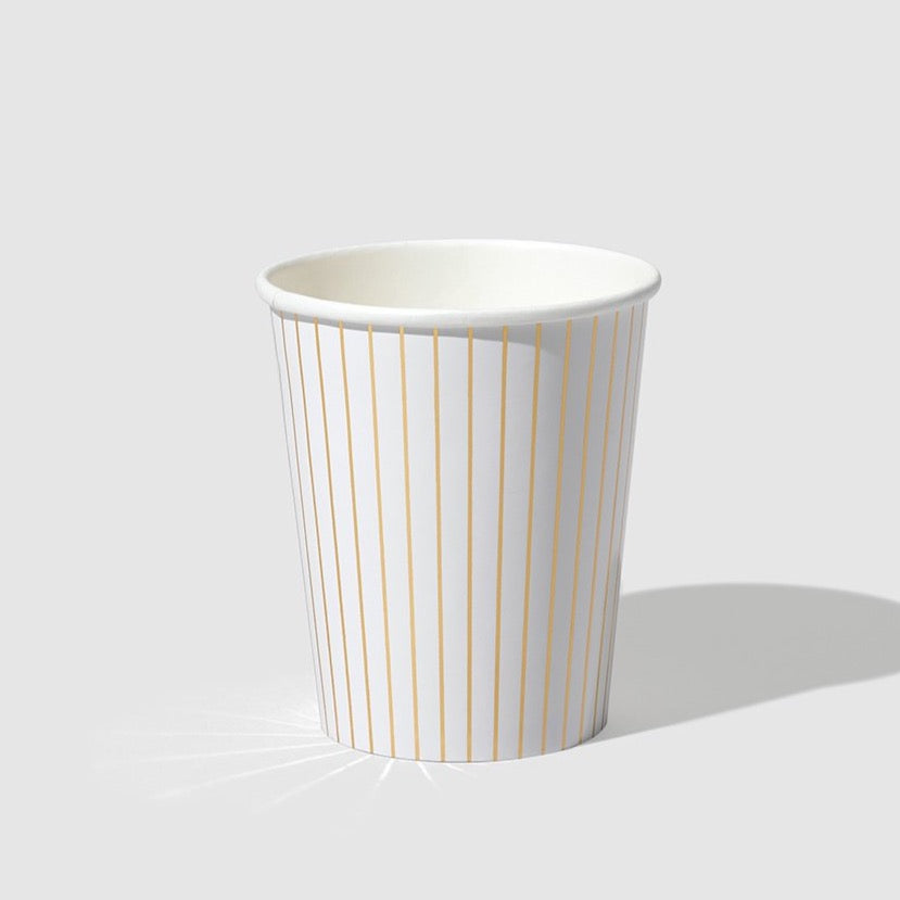 White Gold Pinstripe Cups (set of 10)
