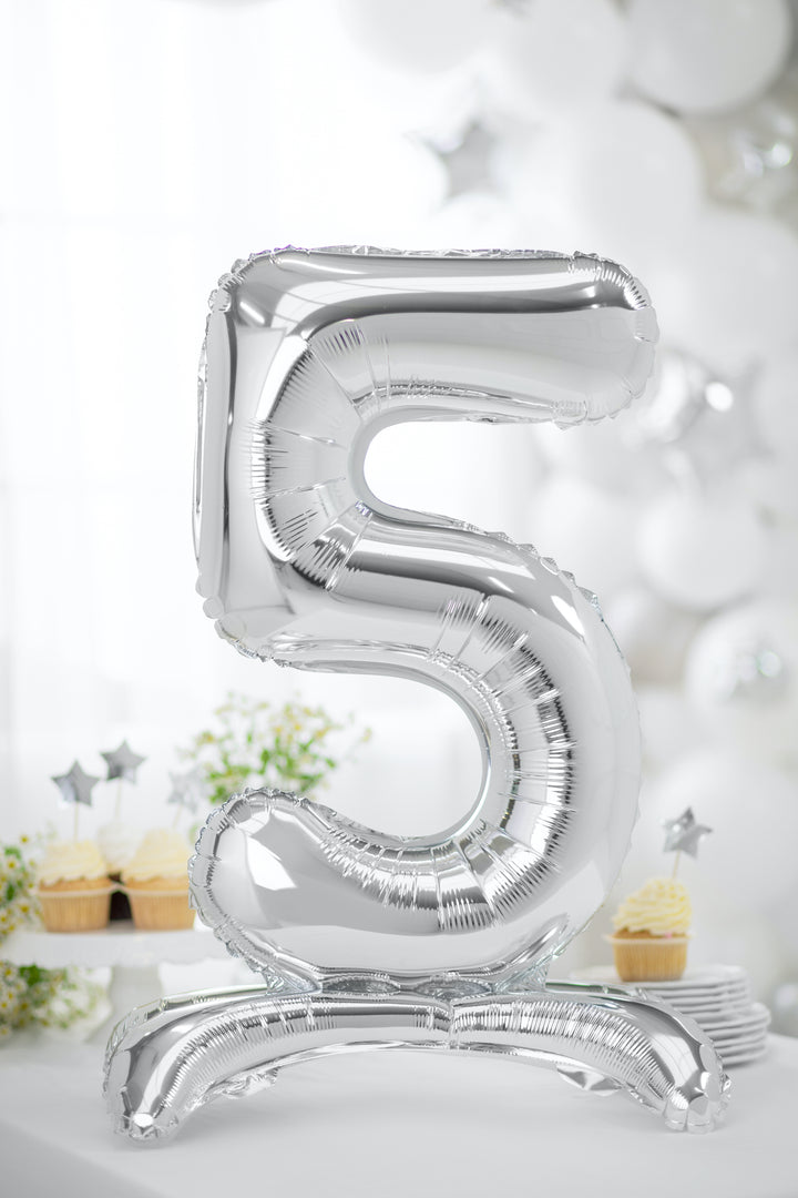 Standing Number Foil Balloon (0-9), silver