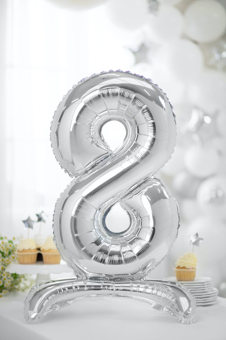 Standing Number Foil Balloon (0-9), silver