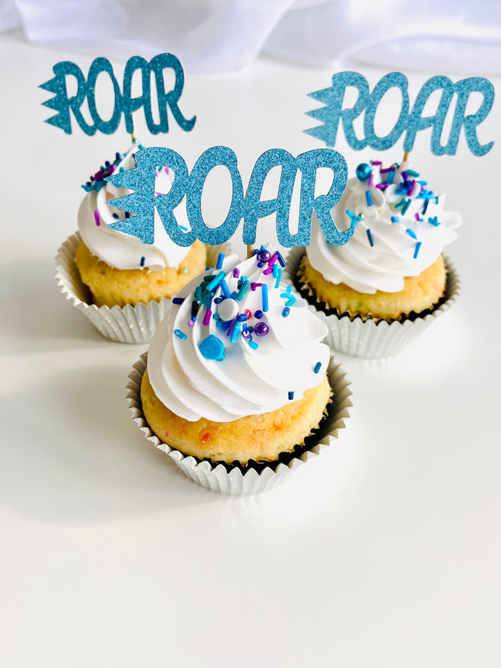 ROAR cupcake toppers, blue