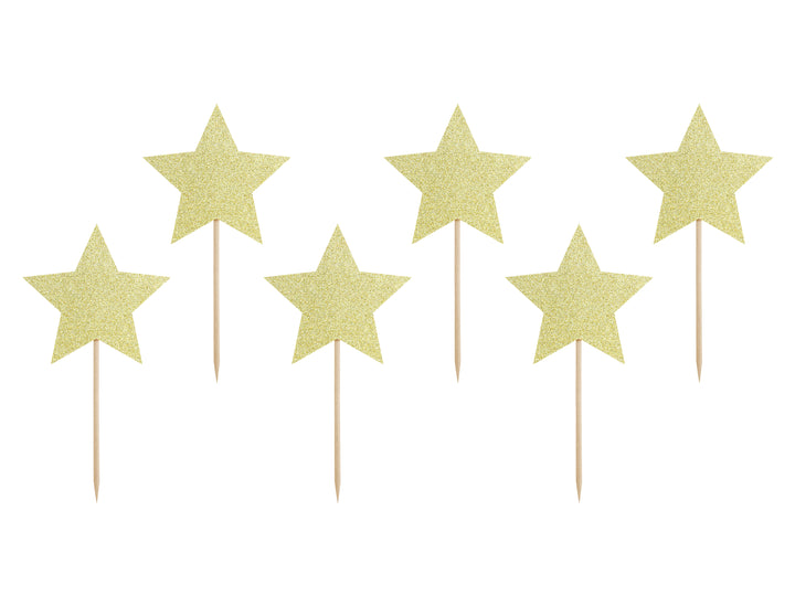 Cupcake toppers - gold stars (set of 6)