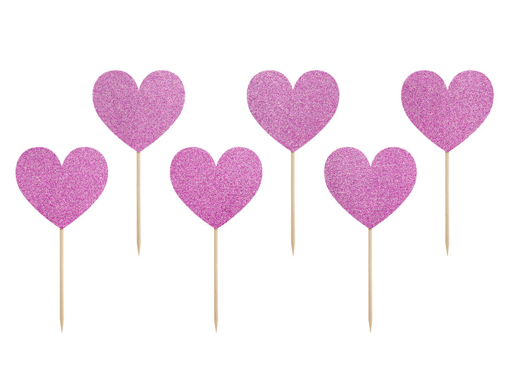 Cupcake toppers - pink hearts (set of 6)