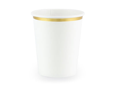 White Paper Cups, gold rim (set of 6)