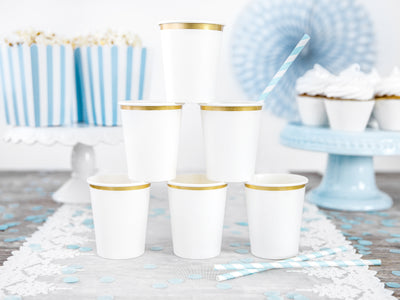 White Paper Cups, gold rim (set of 6)
