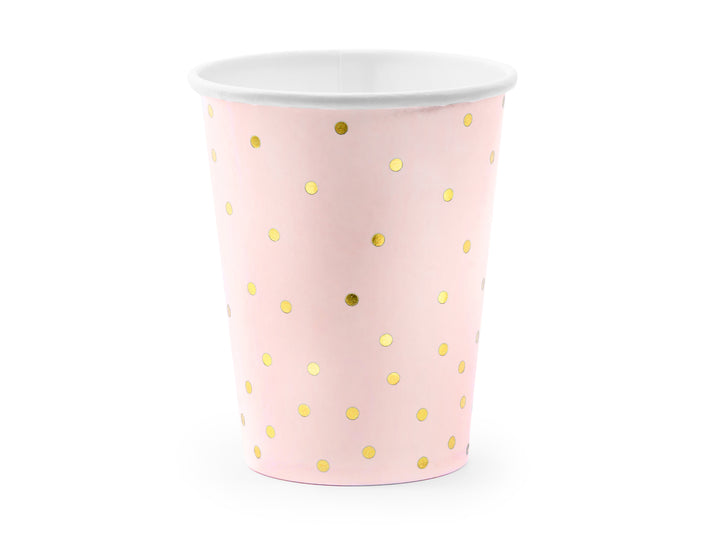 Pink cups, gold dots, set of six