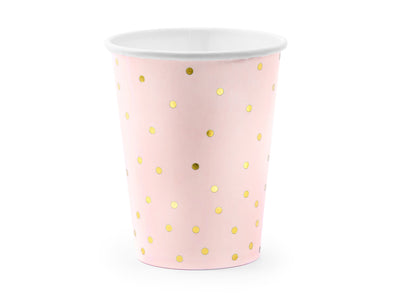 Pink cups, gold dots, set of six