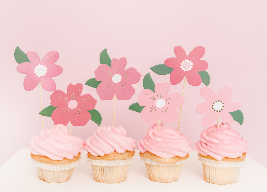 Flower Cupcake Topper Set, pinks