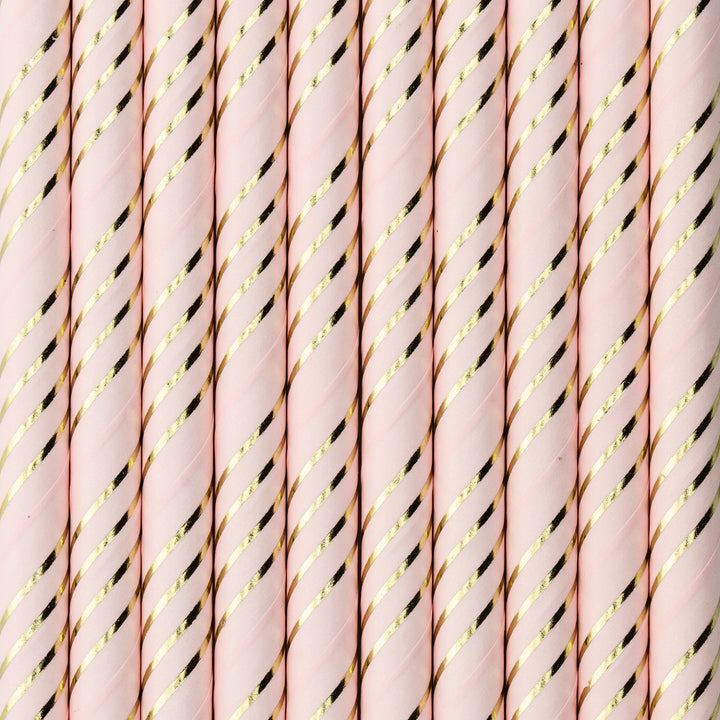 Paper straws, light pink with gold stripes