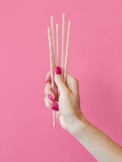 Paper straws, light pink with gold stripes