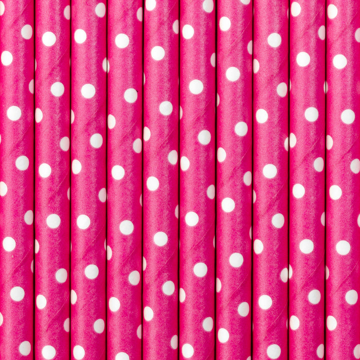 Paper Straws, dark pink, white dots