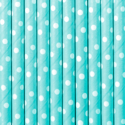 Paper Straws, white dots, light blue
