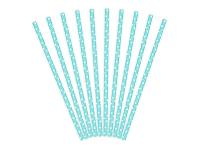 Paper Straws, white dots, light blue