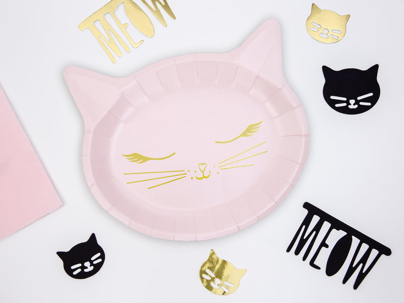 Paper Plates Pink Cat, set of 6