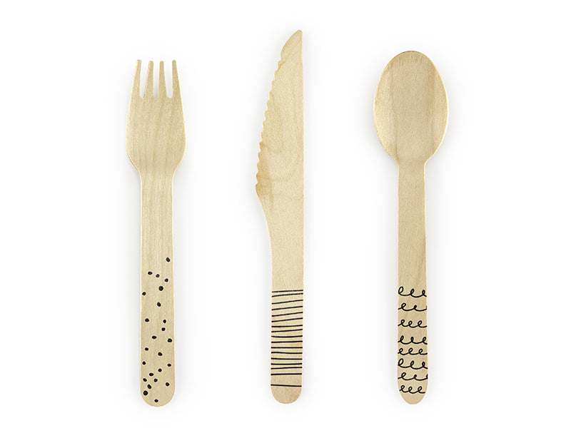 Wooden Cutlery, black prints (18 piece set)